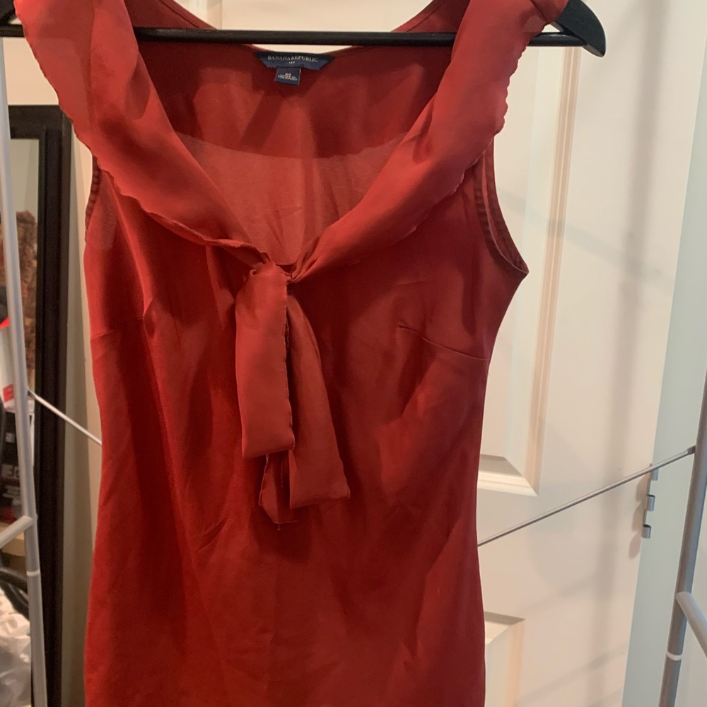 Burnt orange front tie blouse from Banana Republic